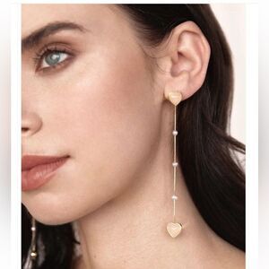 ETTIKA STONED HEART 18K GOLD PLATED DROP EARRINGS